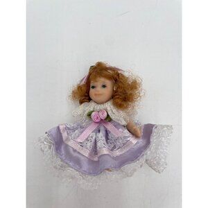 Vintage Porcelain Doll With Curly Hair & Lace Dress
